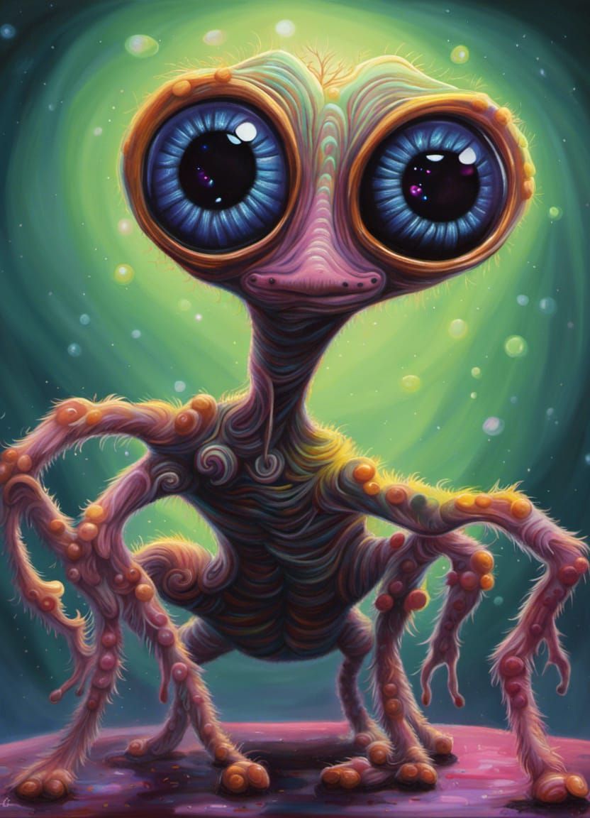 Micro Alien Being in Dark Fantasy Neon Art