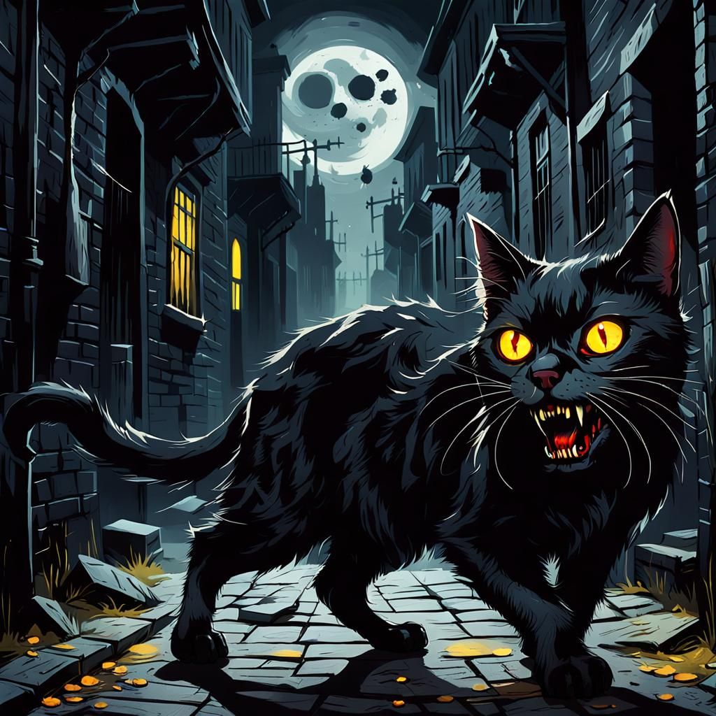 Terrifying Black Cat Emerges from Dark Alley