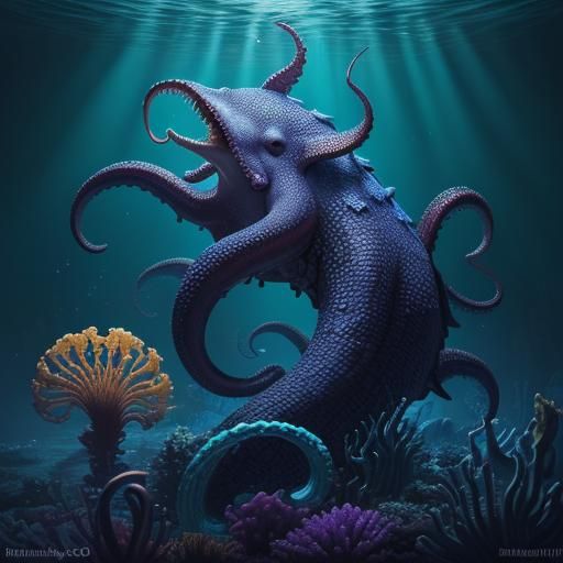 Underwater Octopus and Seahorse Musicians in Dark Academia