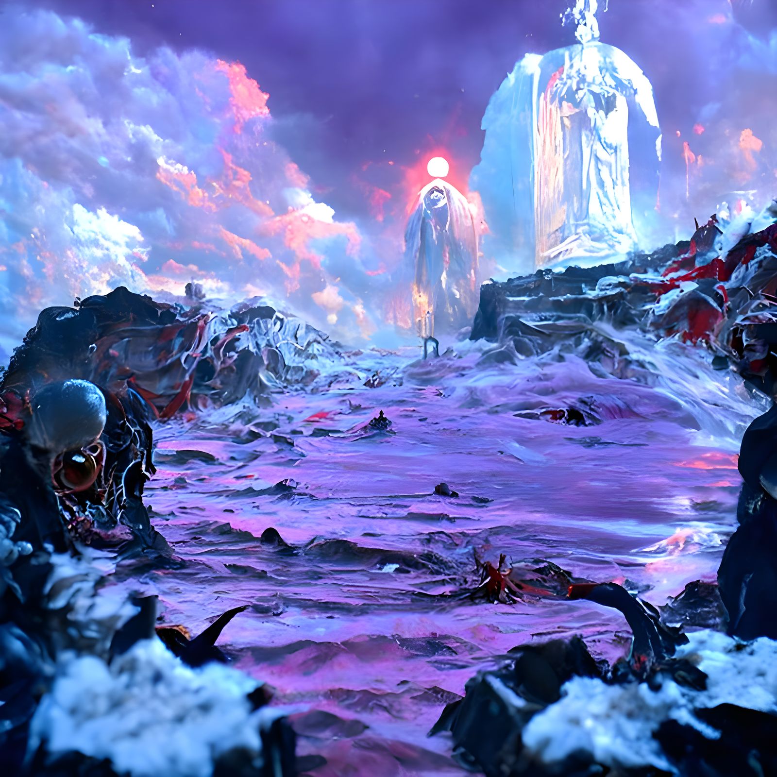 Unholy Divine Being in Hellish Landscape