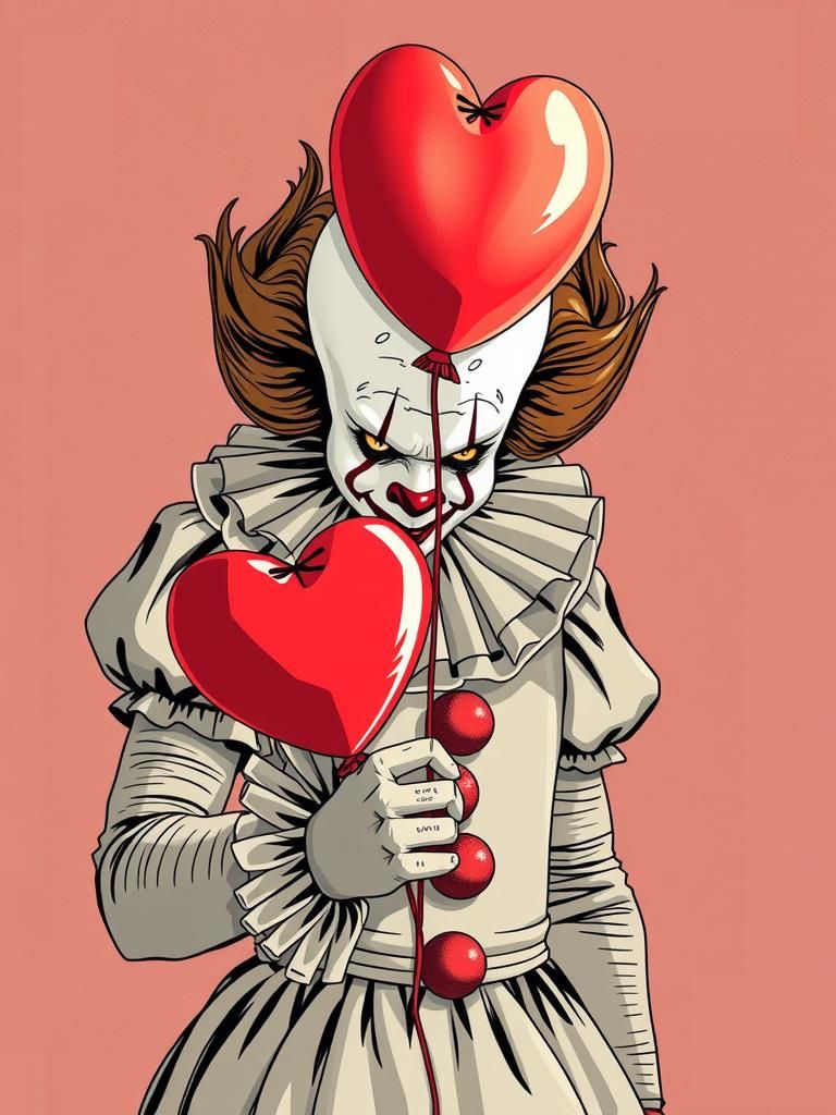 Pennywise with Heart Balloon in Surreal Romantic Style