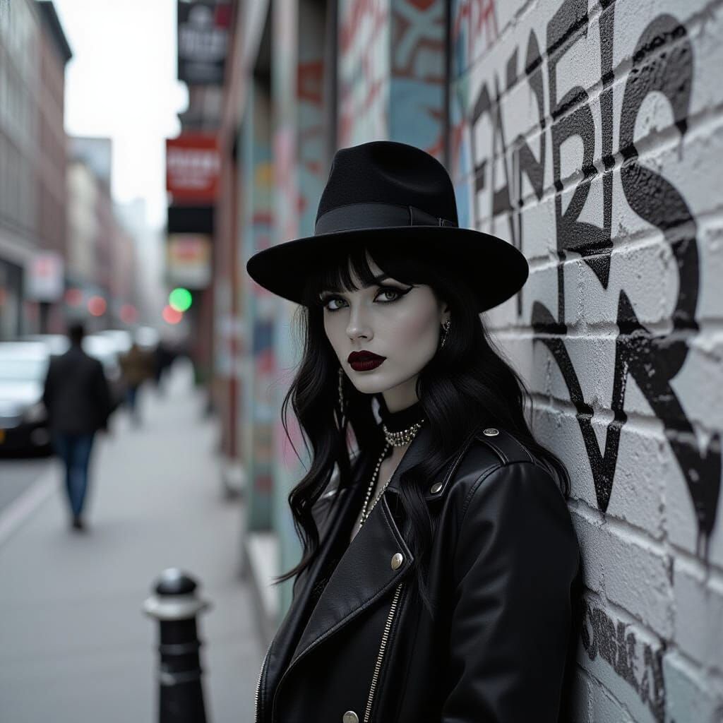 Goth Model in Urban Setting: Grainy Film Style Photography