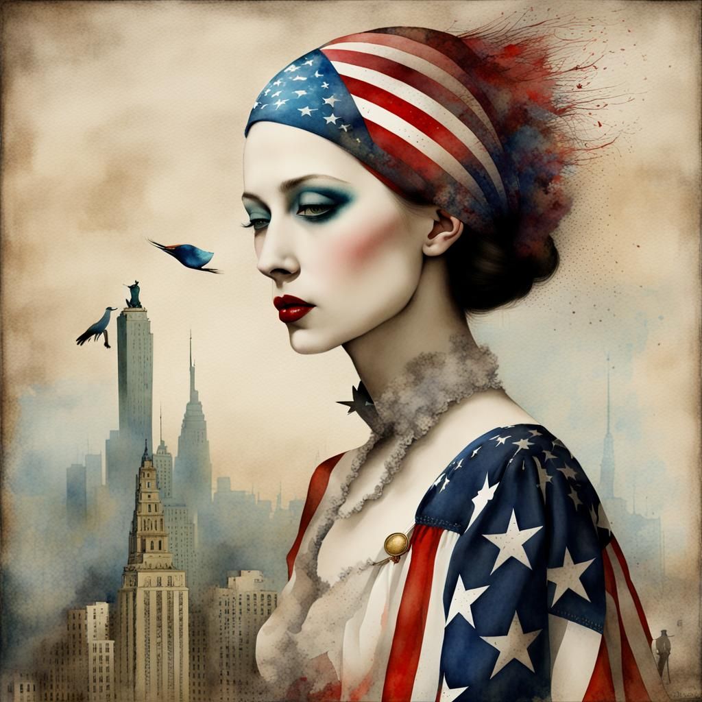 Watercolor Painting of America by Welz-Stein