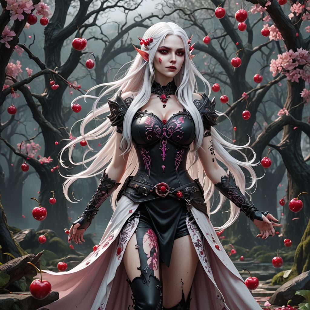 Goth Elf Girl with Cherry Tattoo: Fantasy Art
