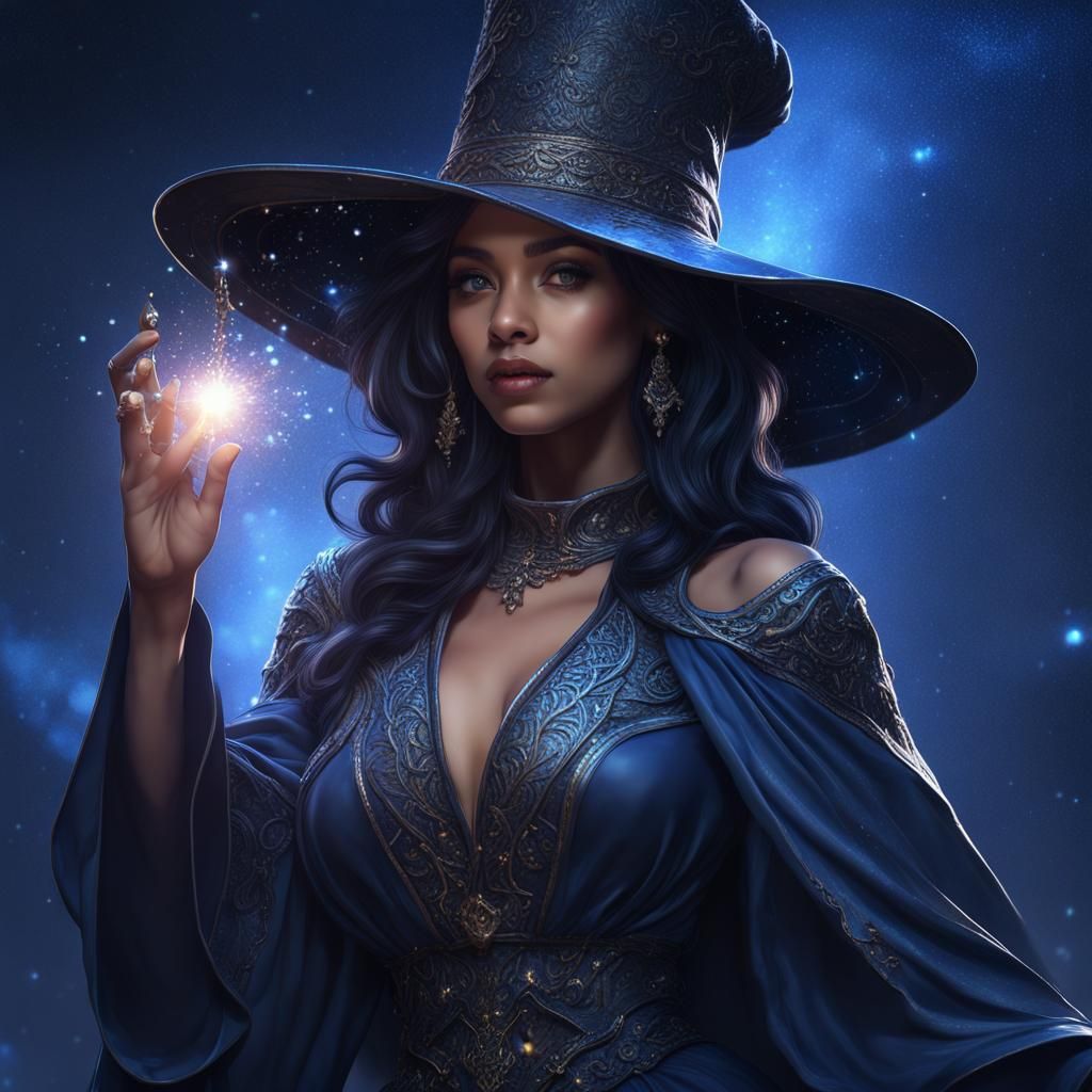 Starry Night Magician Woman: Digital Art