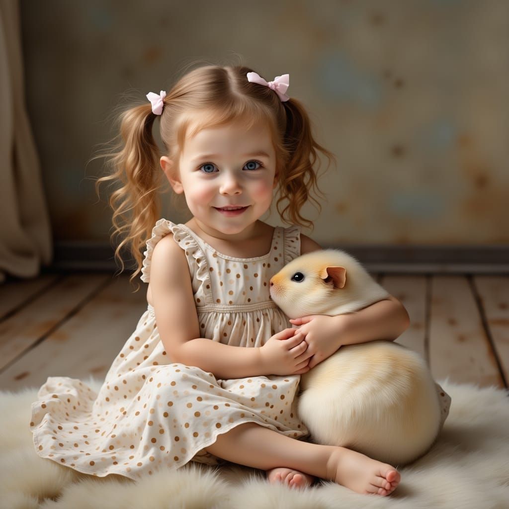 Cute Little Girl Snuggles Her Adorable Guinea Pig