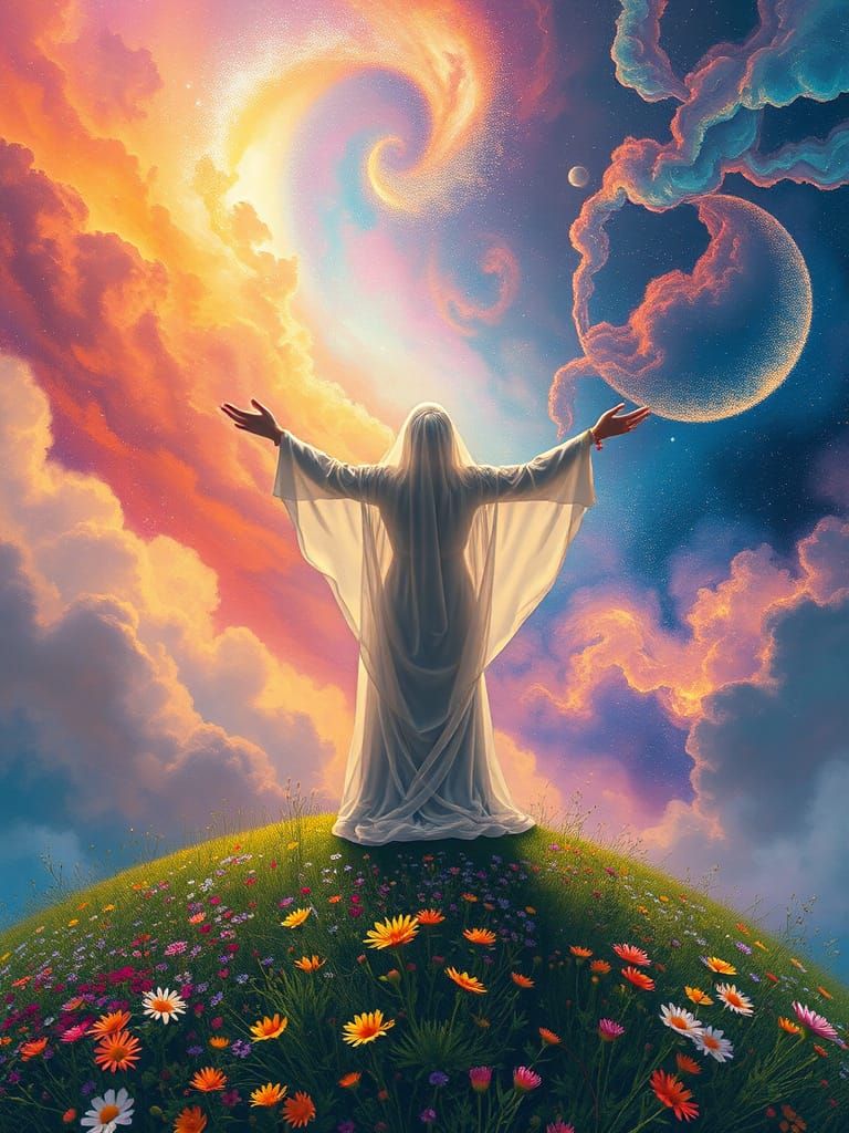 Celestial Goddess in a Kaleidoscopic Cosmos