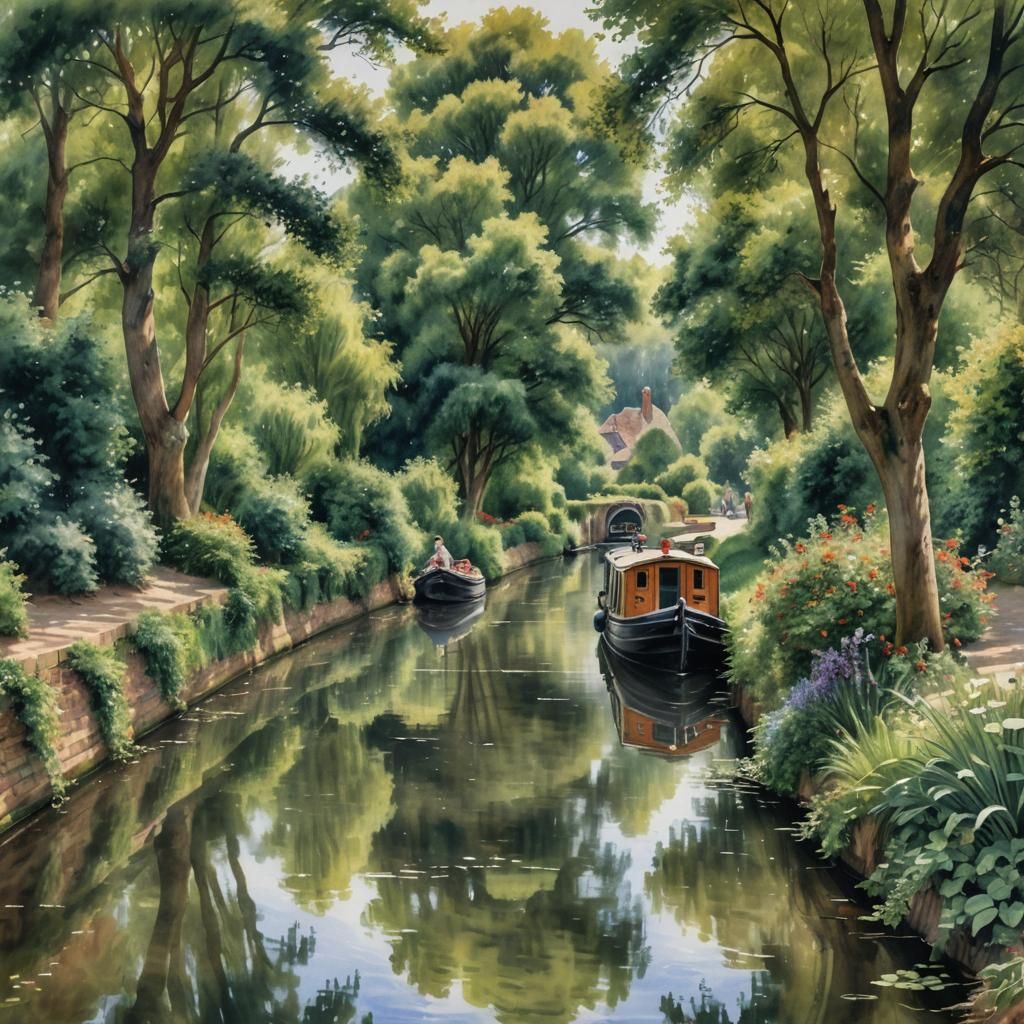 Canal Cottage: A Renoir-Style Watercolor Painting