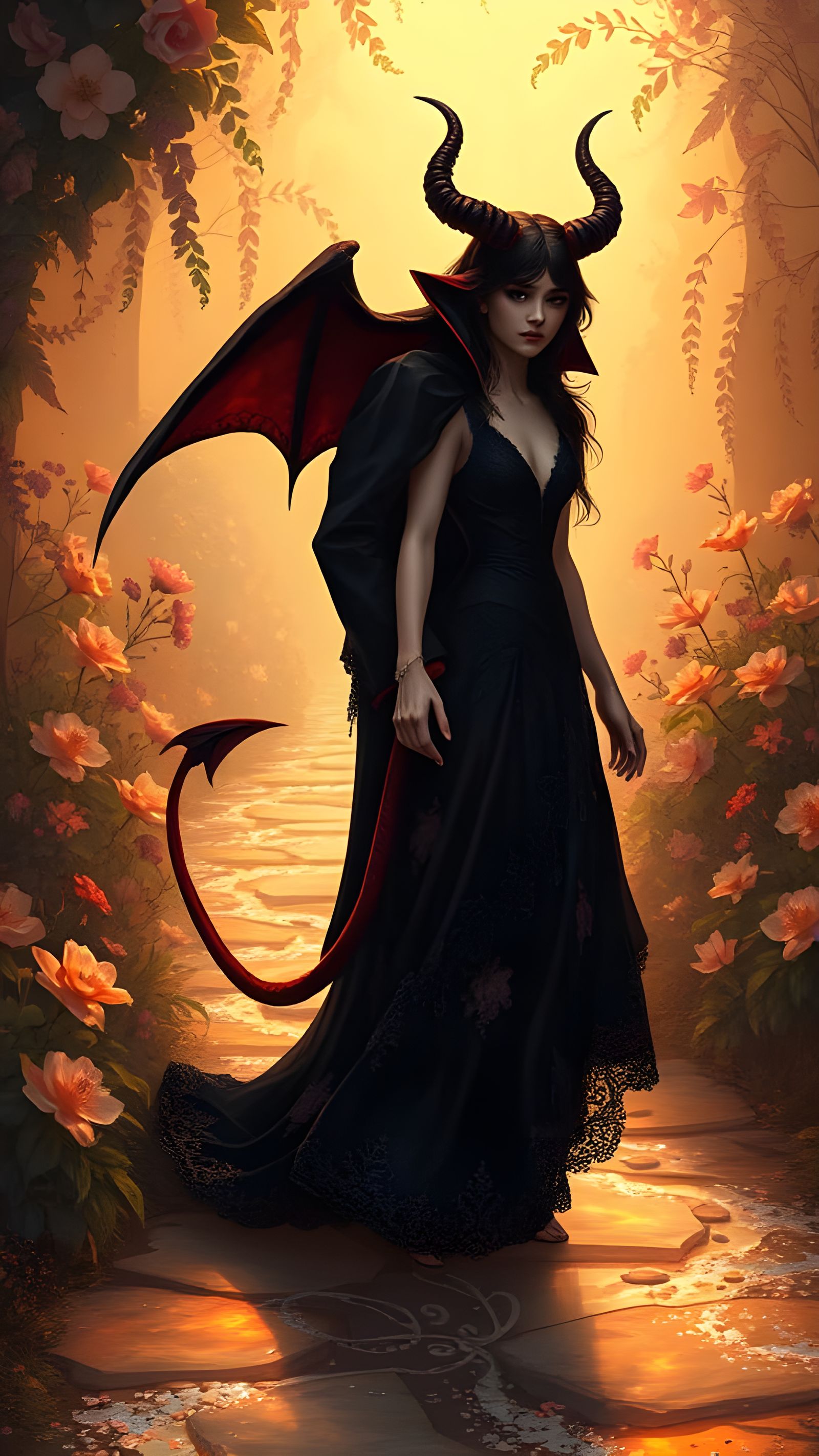 The Devil and Daughter Stroll Through a Heavenly Garden