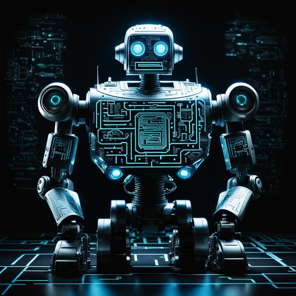 Bioluminescent Robot in Retro-Futuristic Sci-Fi Style