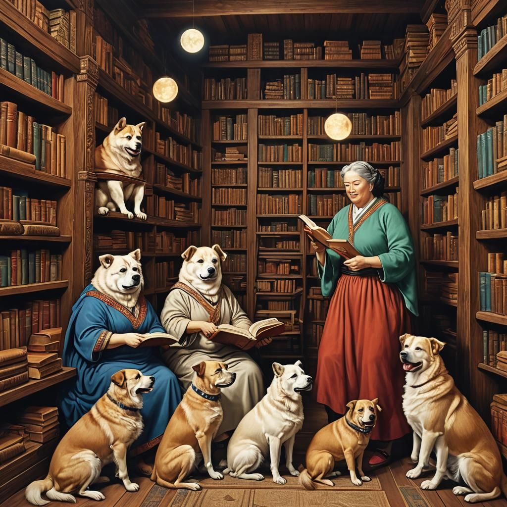 Chubby Mature Women in Ancient Library at Moonrise