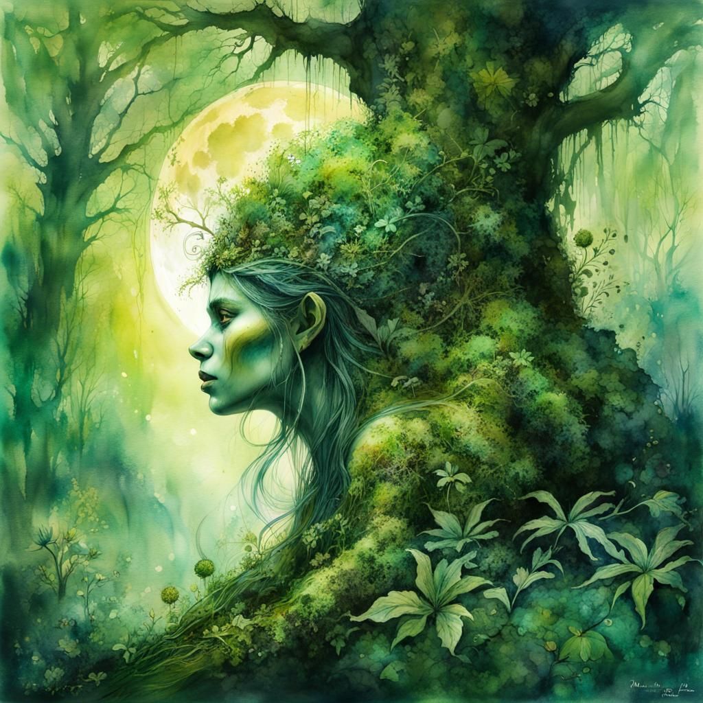Seducing Troll Woman in Jungle: Watercolor Fairytale