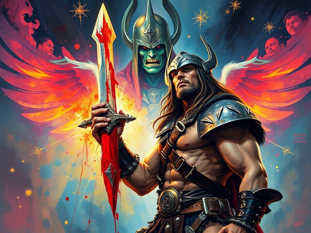 Crom Empowers Conan the Barbarian with Divine Light and Ener...