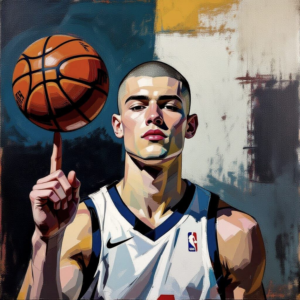 Basketball Star Portrait in Abstract Expressionist Style