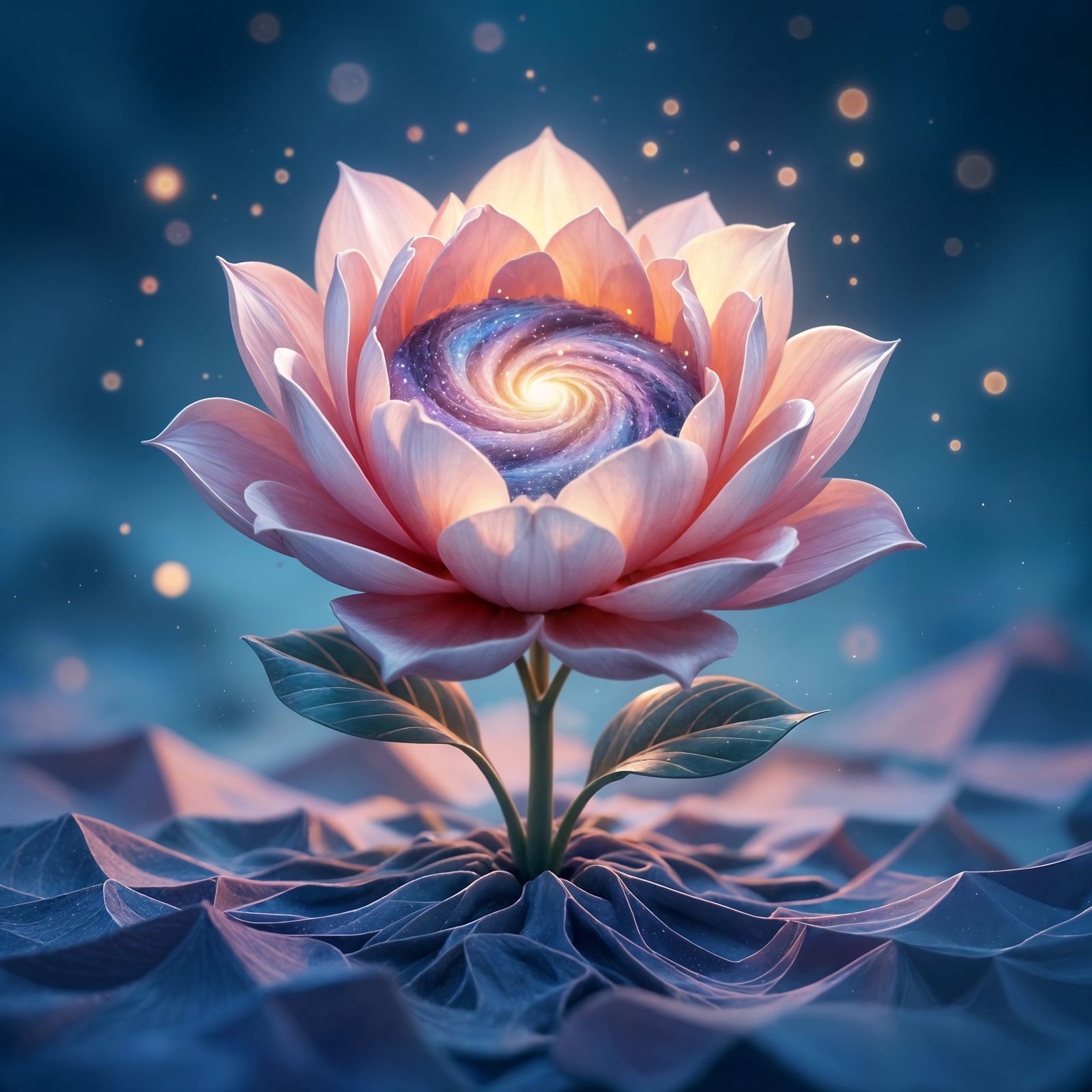 Biomechanical Flower Reveals Galaxy in Watercolor Style