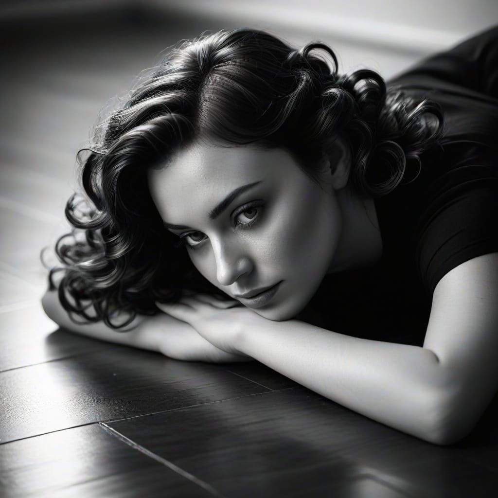 Monochrome Fine Art Nude in Contemplative Repose