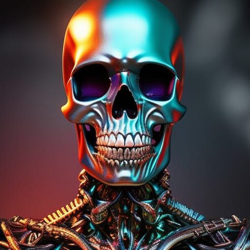 Photorealistic Zombie Boy Skull in Hyperdetailed Metallic Cr...