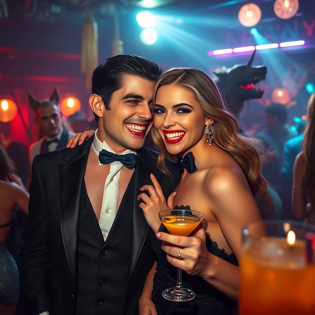 Elegant Vampire Couple in Nightclub Setting
