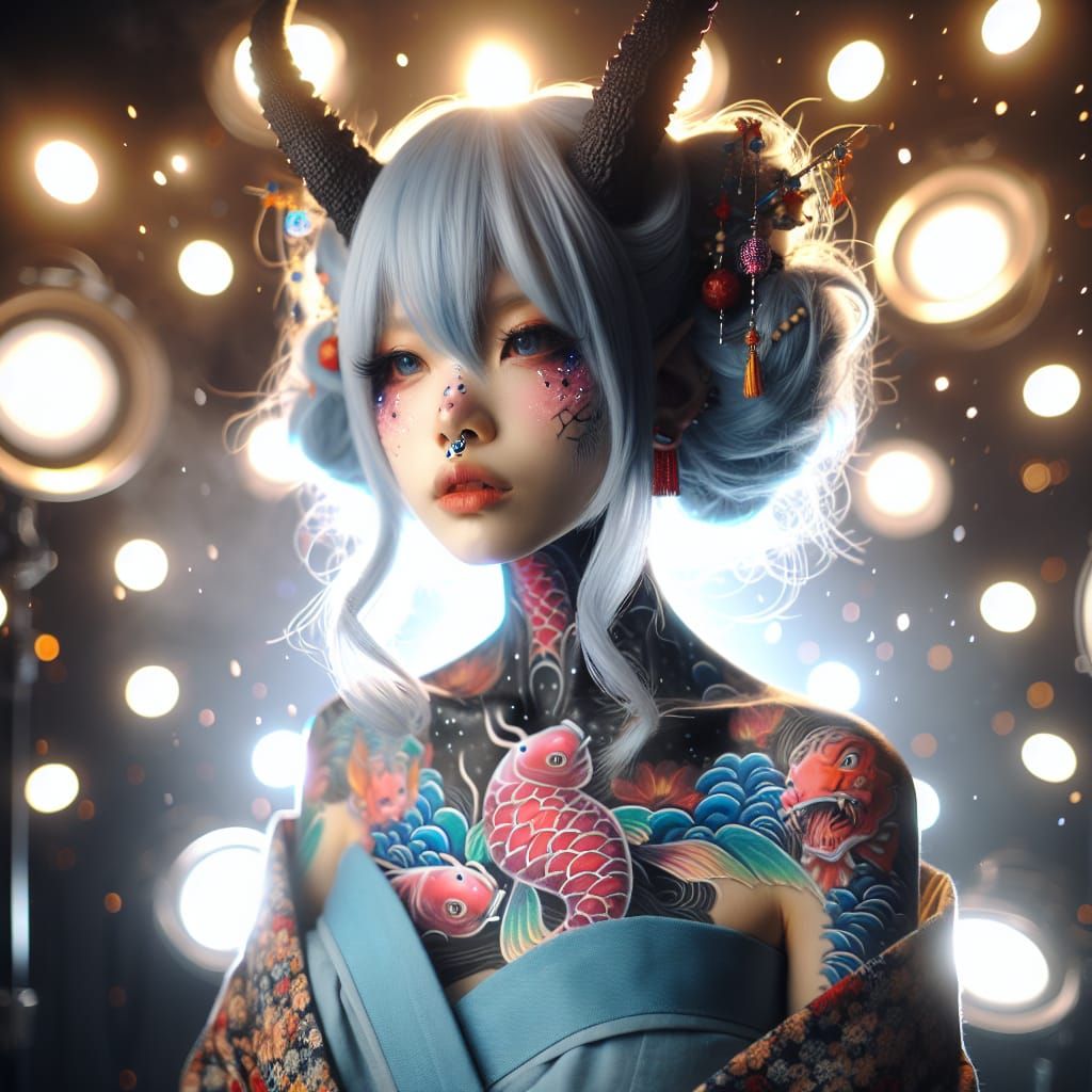 Ethereal Oni Girl Portrait in 8k Digital Painting