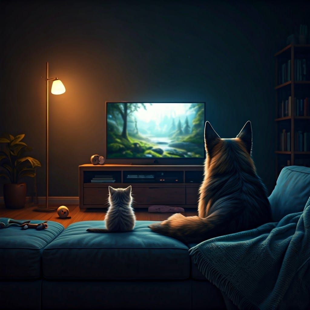 Kitten and German Shepherd Watch TV Together
