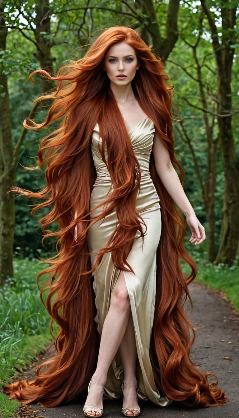 Irish Woman with Extraordinarily Long Red Hair