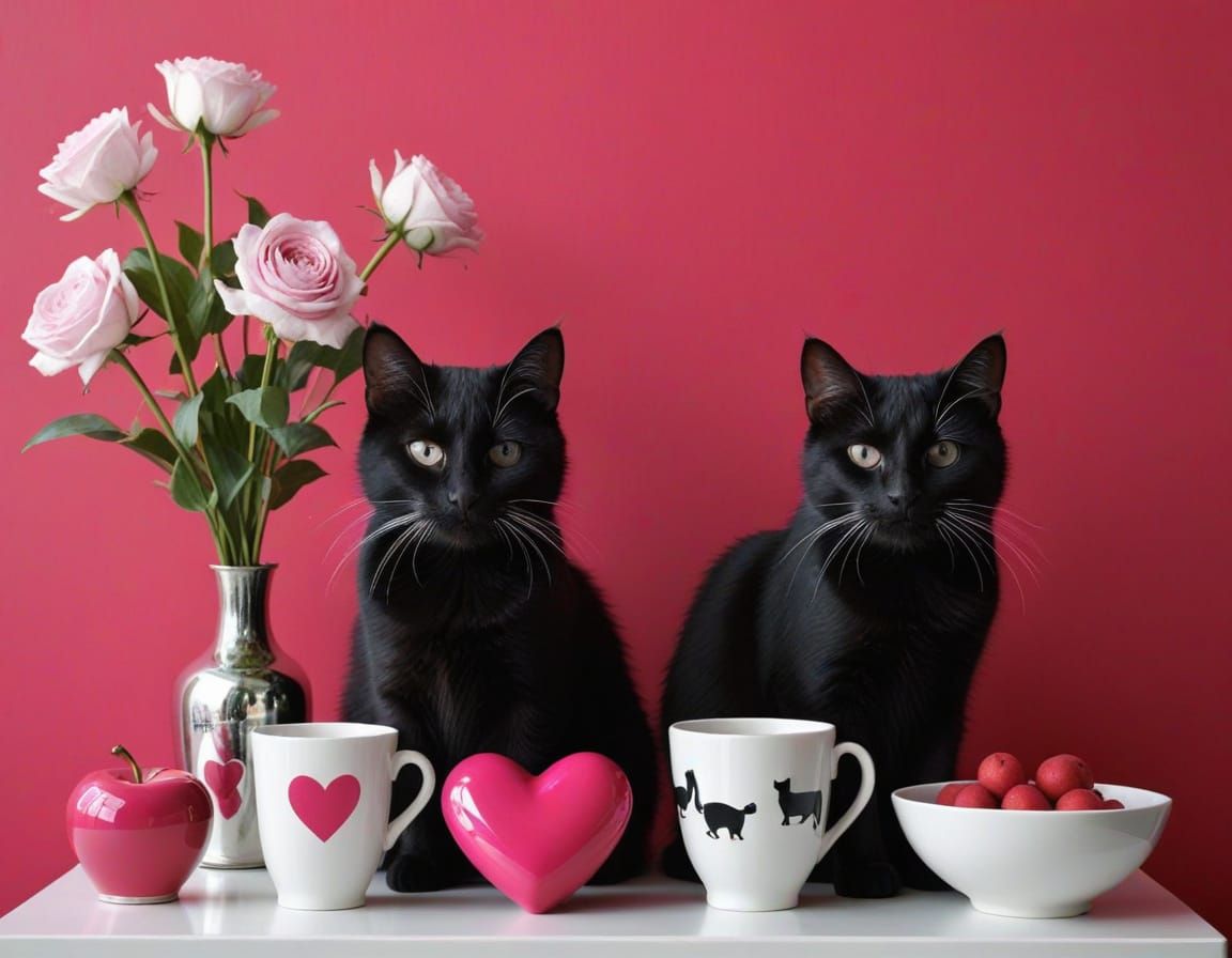 Sweet Retro Cats in a Chic Home Still Life
