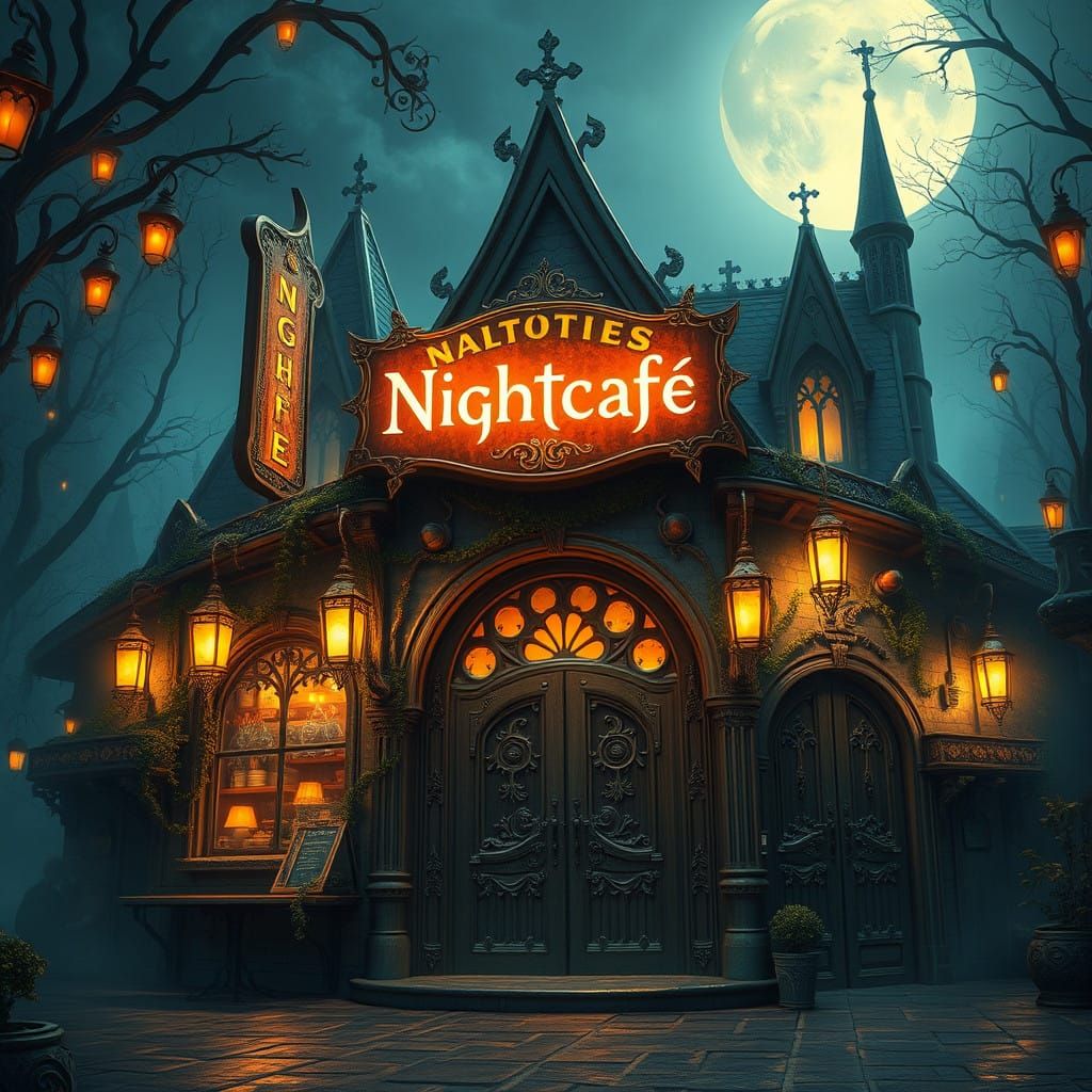 Mystical Nightcafe Beckons Travelers Under a Dreamlike Sky