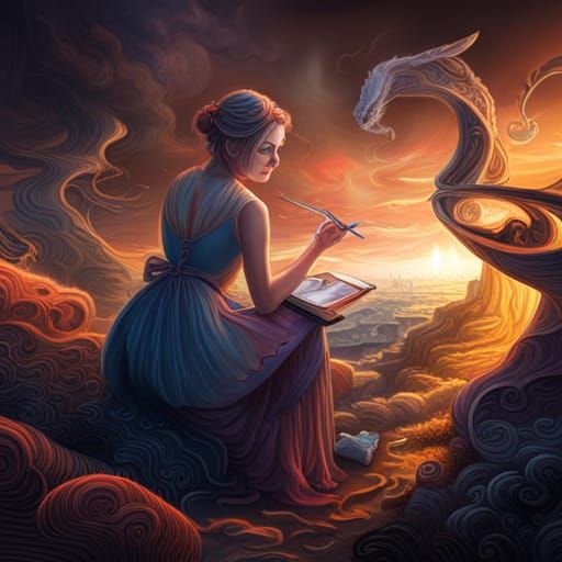 Woman Creates Love Values Wallpaper in Pencil Drawing