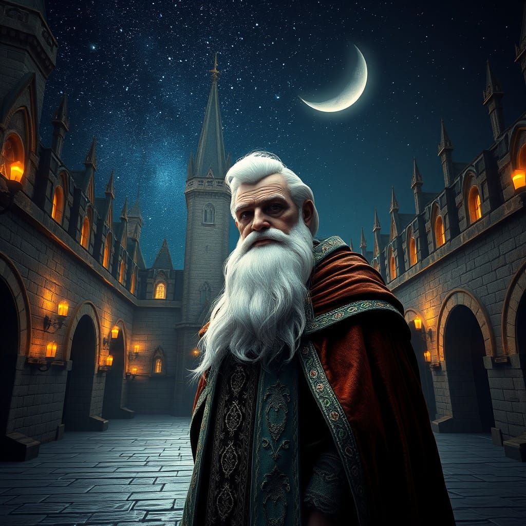 Medieval King Contemplates Celestial Wonders in Starry Night...