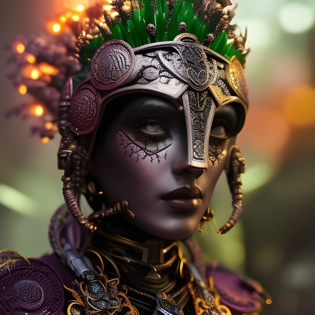 Android-Bot Portrait in Dystopian Cityscape