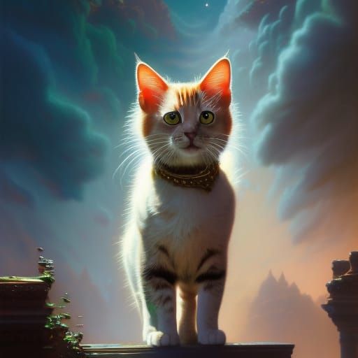 Holographic Cosmic Cat in 3D Shading, Digital Art