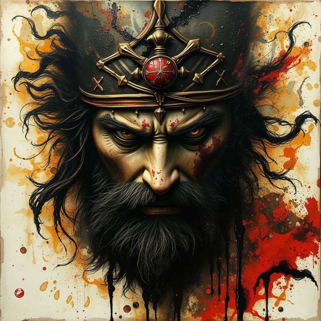 Warrior King in Encaustic Wax and Alcohol Ink Perfection