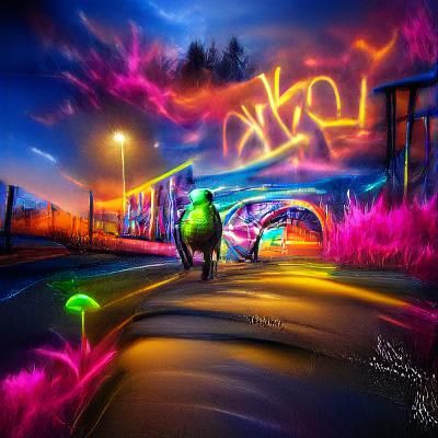 Colorful Graffiti Art with Neon Lighting