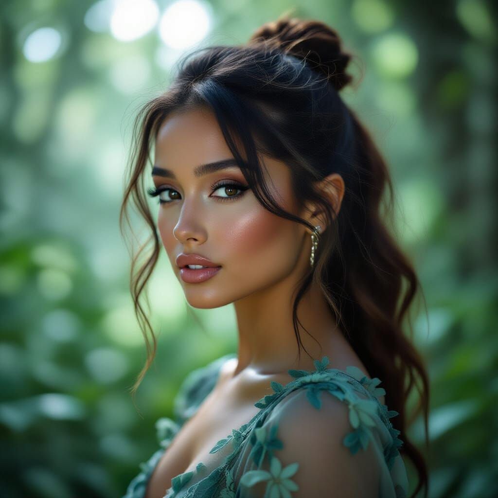 Ariana Grande Double Exposure Portrait in Lush Forest