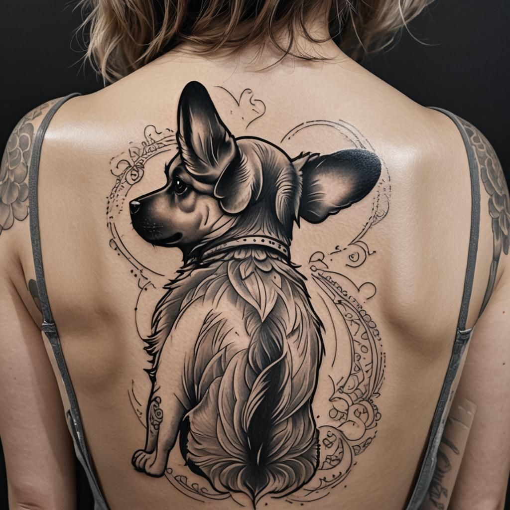 Detailed Dog Tattoo in Black and Gray