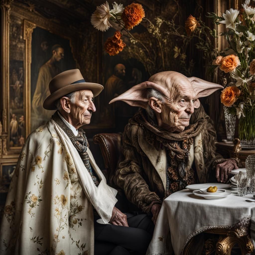 Exotic Aliens Celebrate in Surreal Restaurant Setting