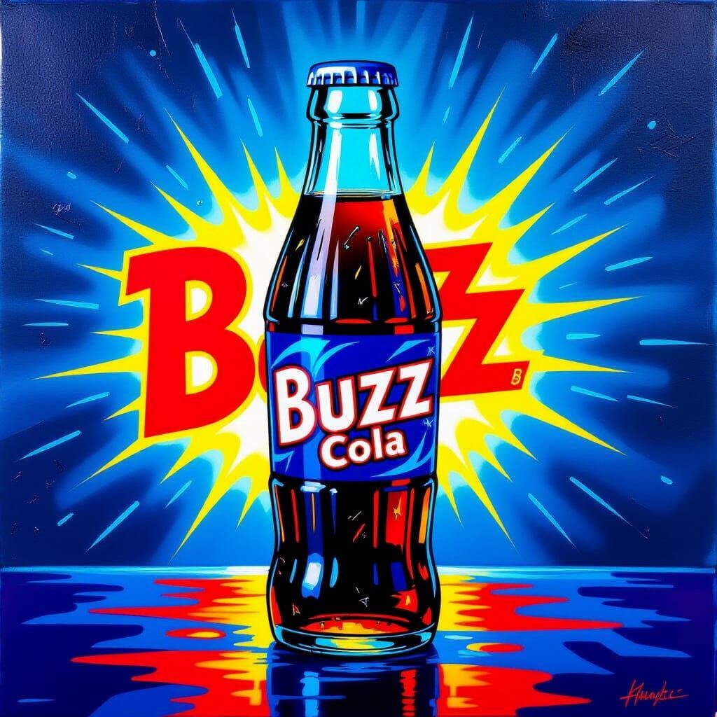 Electric Blue Buzz Cola: Impasto Acrylic Painting