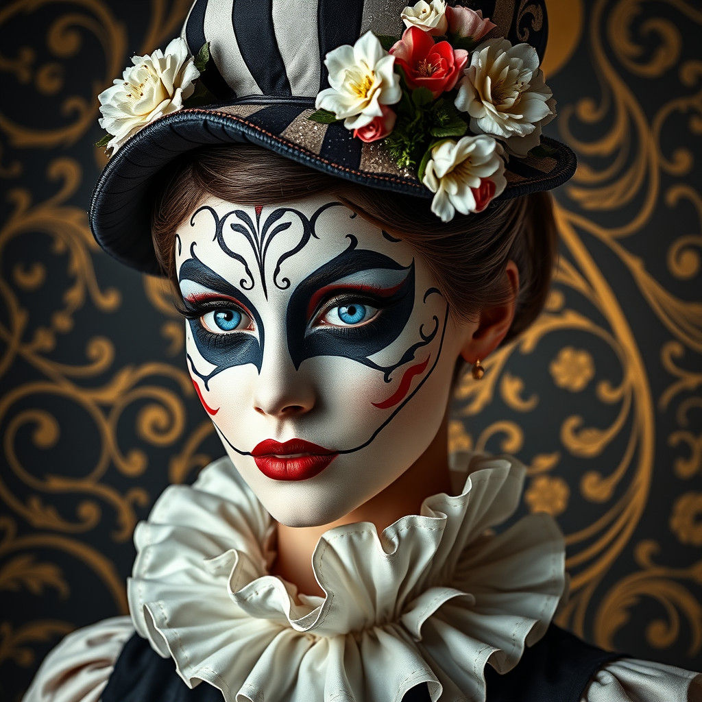 Commedia Dell'Arte Lady with Blue Eyes