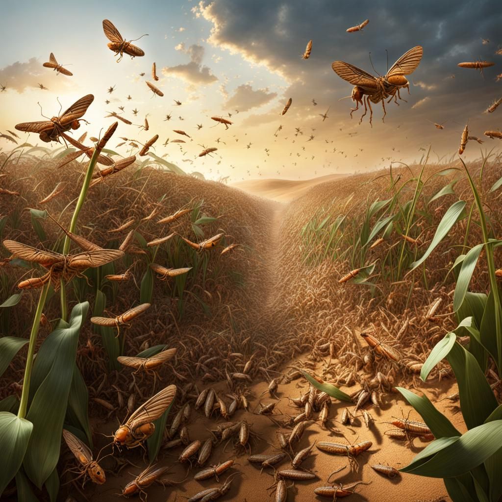 Biblical Swarm of Locusts Devouring Crops in Egypt
