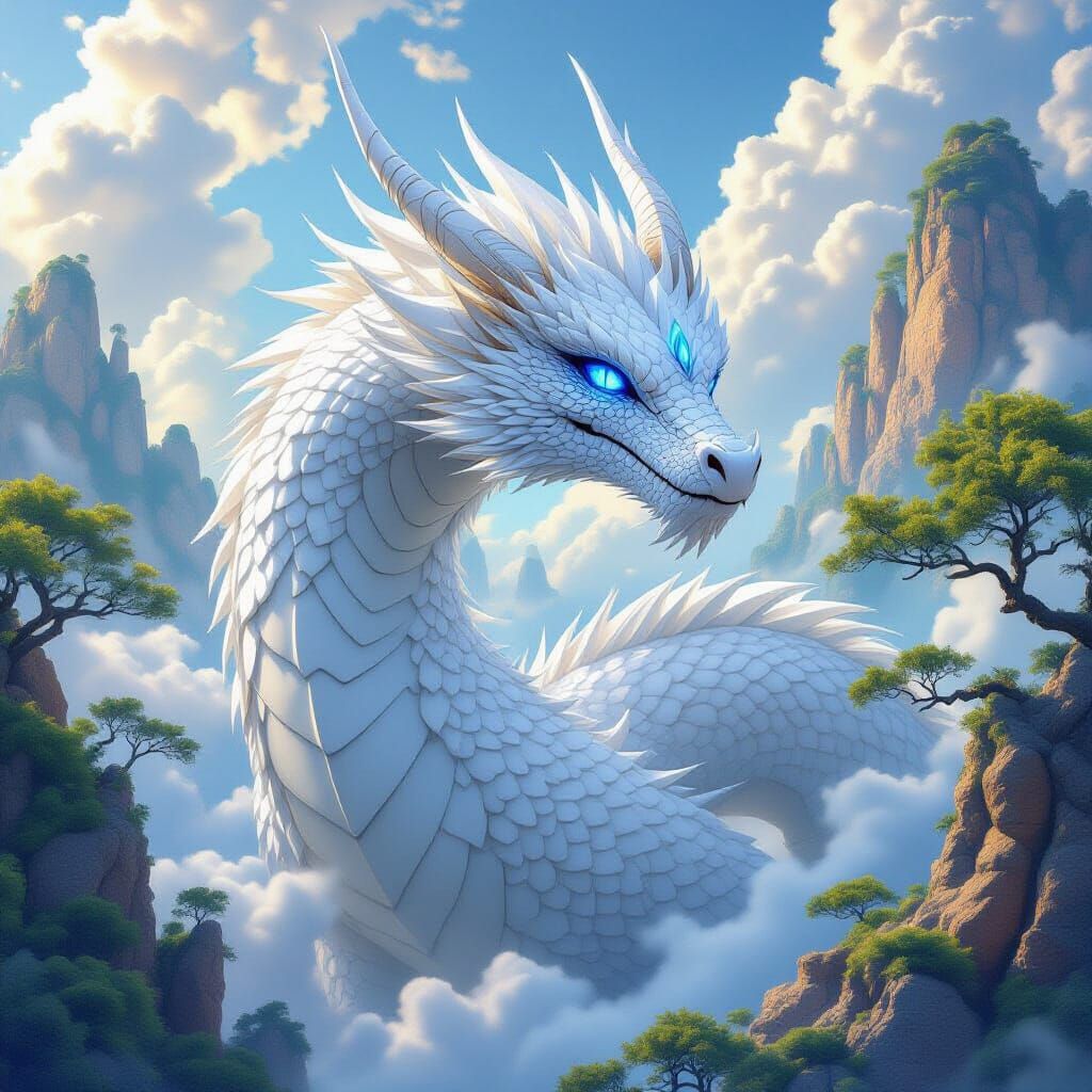 Massive White Dragon in Heavenly Paradise
