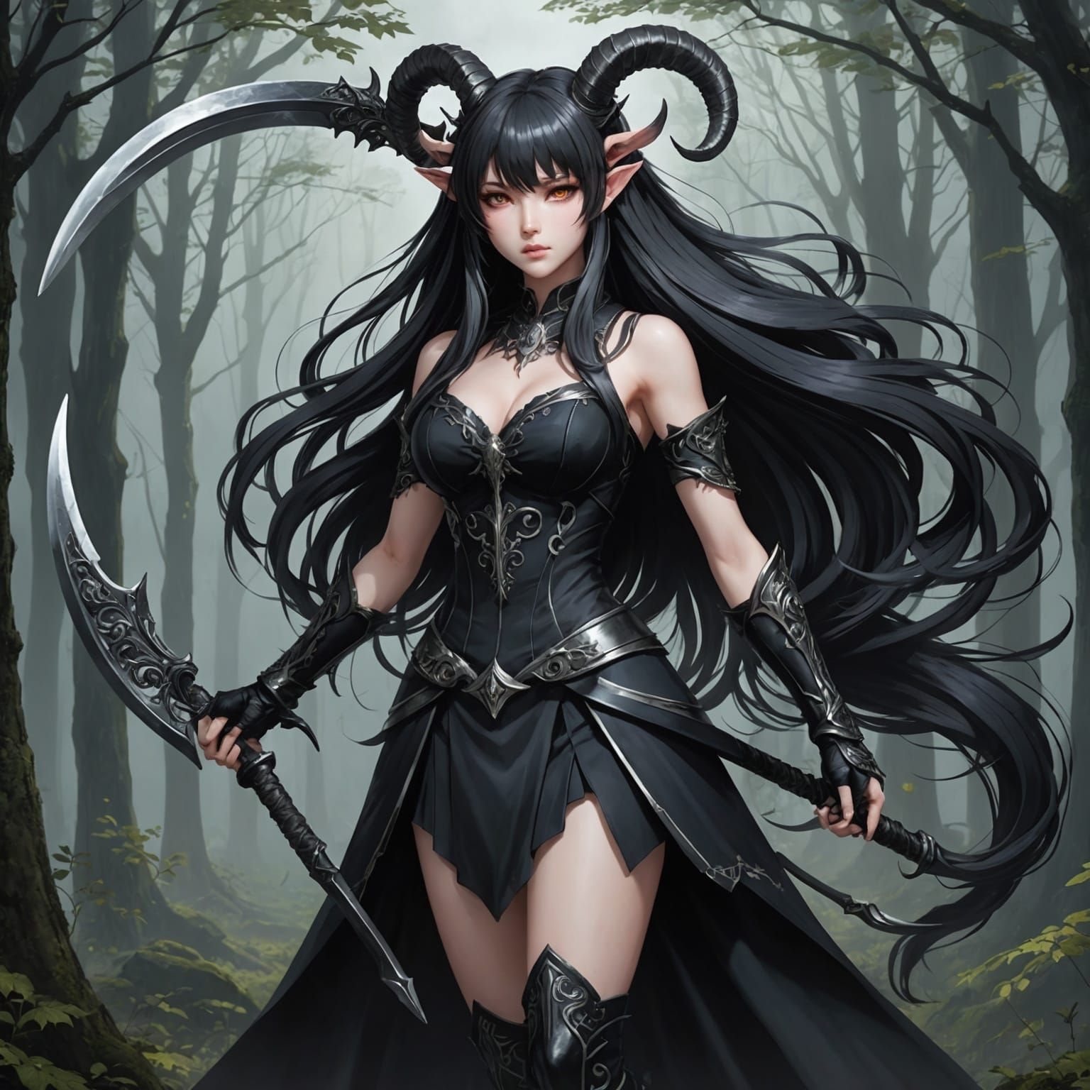 Gothic Anime Centaur Battle Maiden with Scythe