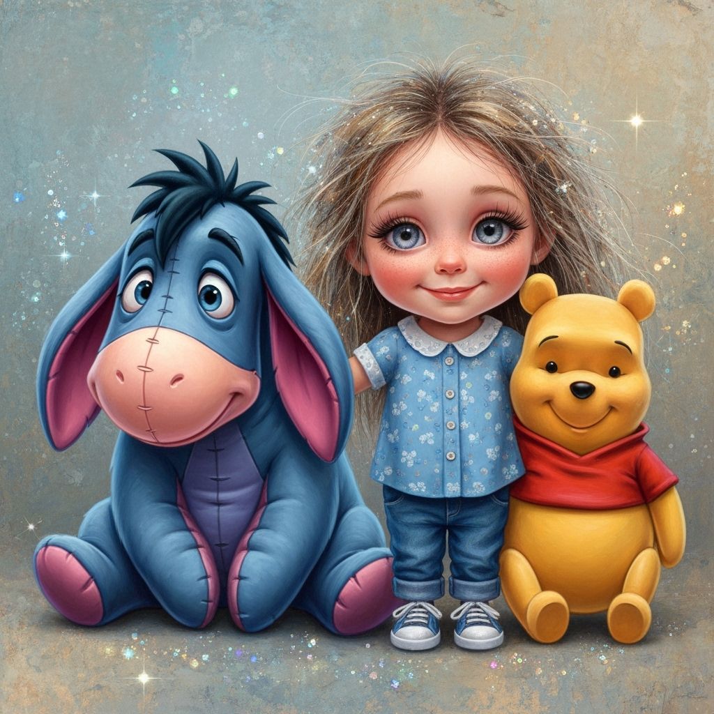 Blue Eeyore With Girl In Impressionist Oil Painting Style