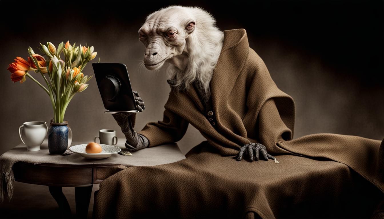 Surreal Alien Restaurant Celebration in Gritty Style