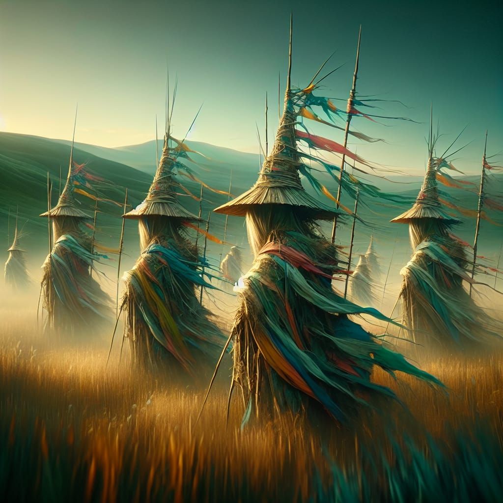 Mystical Tribe with Pointy Hats in Grassy Lands