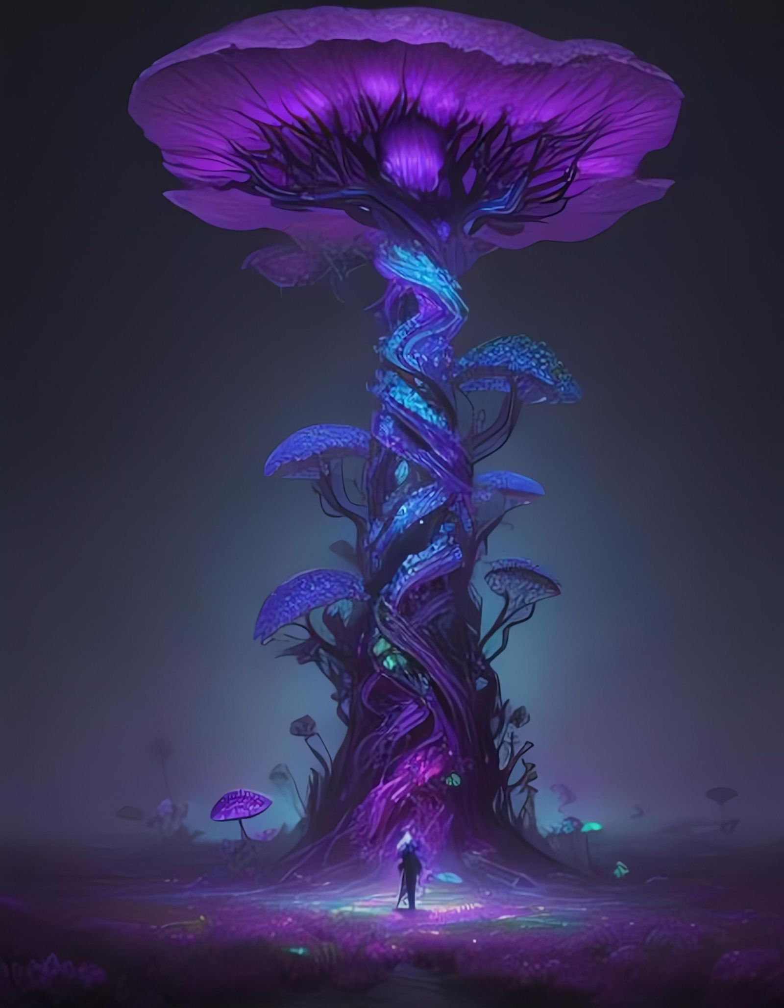 Surreal Alien Landscape with Strange Flora and Fauna