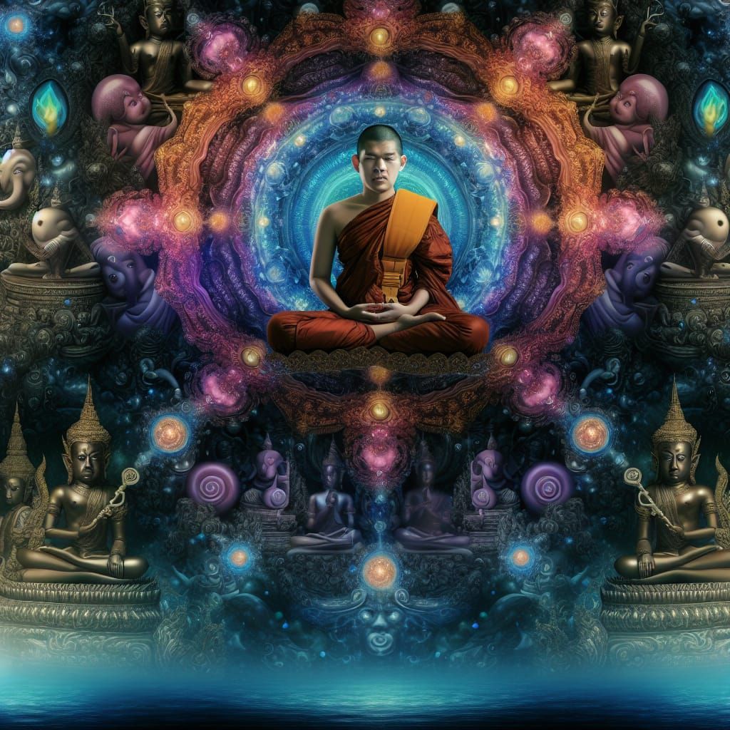Theravada Monk in Meditative State Matte Painting
