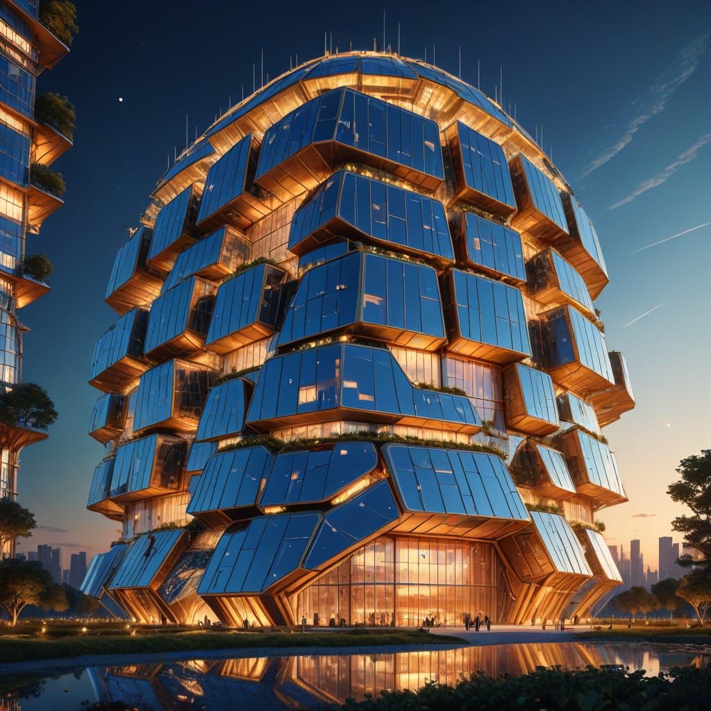 Futuristic Eco-Friendly Arcology at Night in MVRDV Style
