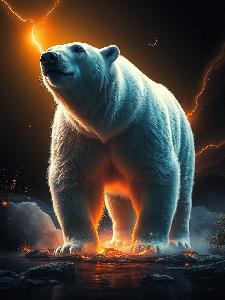 Giant Polar Bear with Golden Light Aura