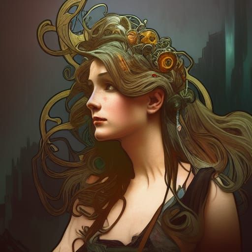 Post-Apocalyptic Survivor Portrait in Art Nouveau Style