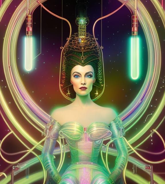 Magical Biopunk Woman in Futuristic Chair